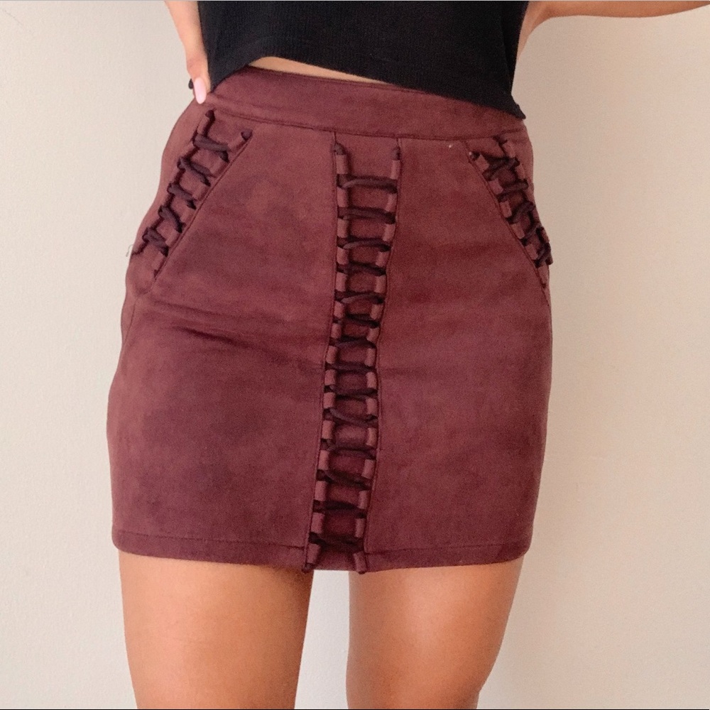 LF Suede Maroon Mini Skirt